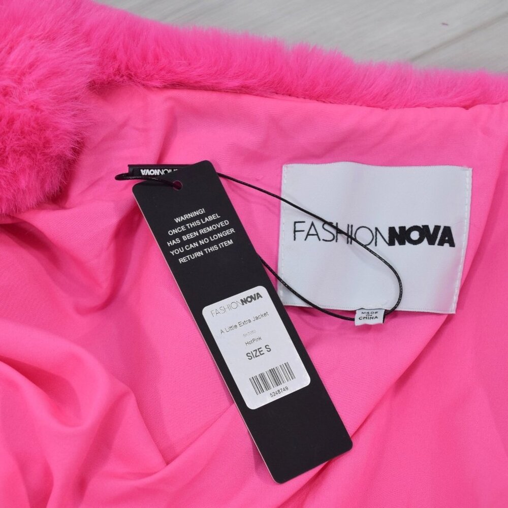 NWT Fashion Nova Jacket hot Pink Faux-Fur Oversized Coat - Picture 5 of 6